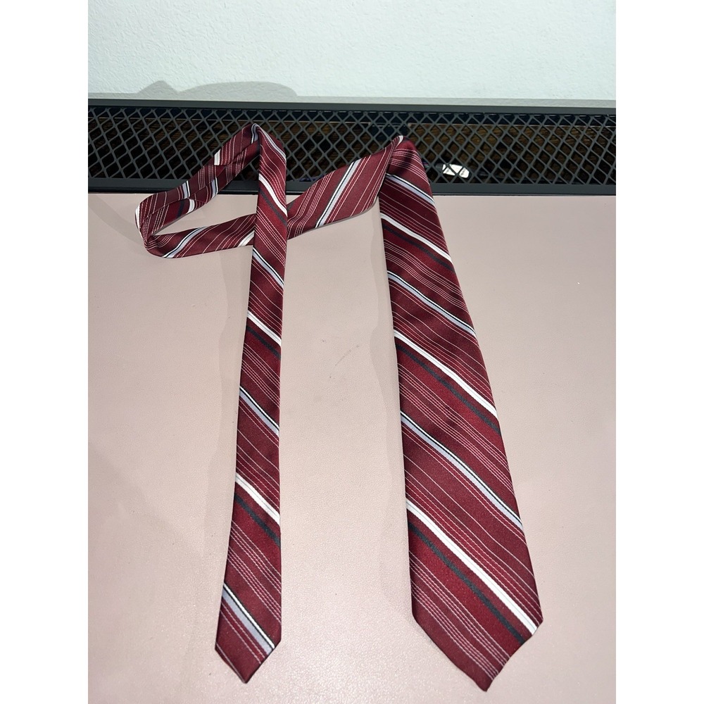 VTG Sears Mens Store Tie 100% Polyester Brown/Yellow/Blue Stripe 56"x4" Retro